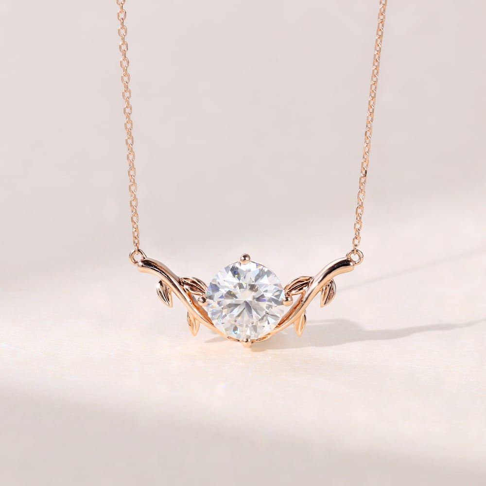 2 CT Round Moissanite Twig Solitaire Necklace