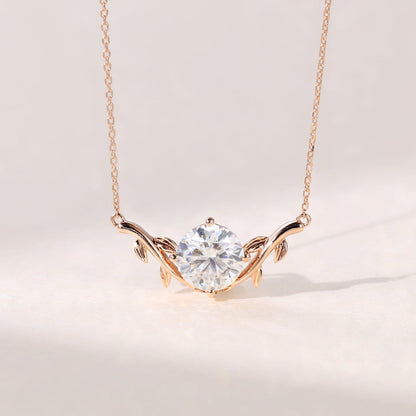 2 CT Round Moissanite Twig Solitaire Necklace