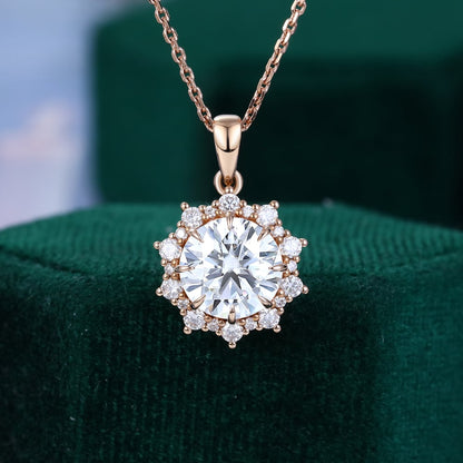 2.32 TCW Round Moissanite Halo Necklace
