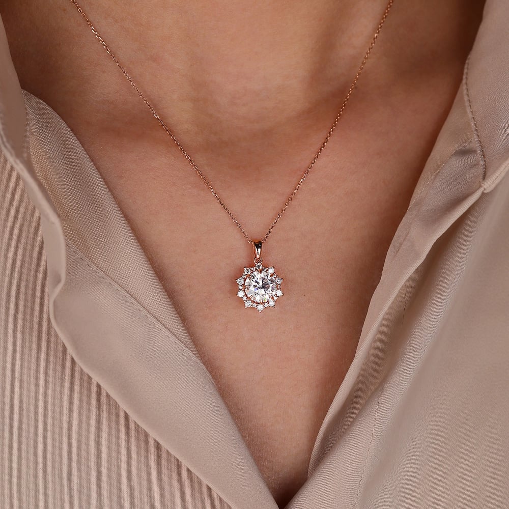2.32 TCW Round Moissanite Halo Necklace