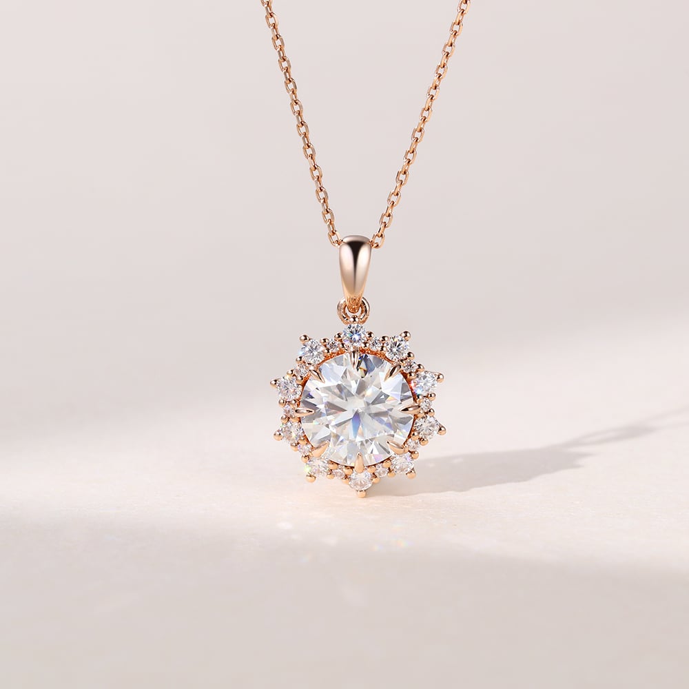 2.32 TCW Round Moissanite Halo Necklace