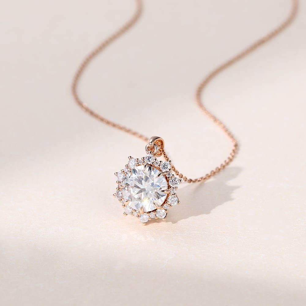 2.32 TCW Round Moissanite Halo Necklace