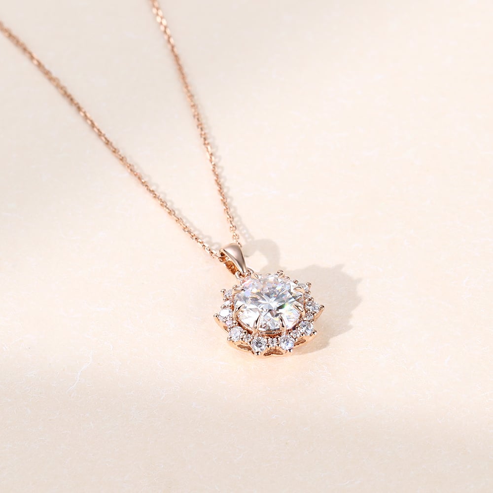 2.32 TCW Round Moissanite Halo Necklace