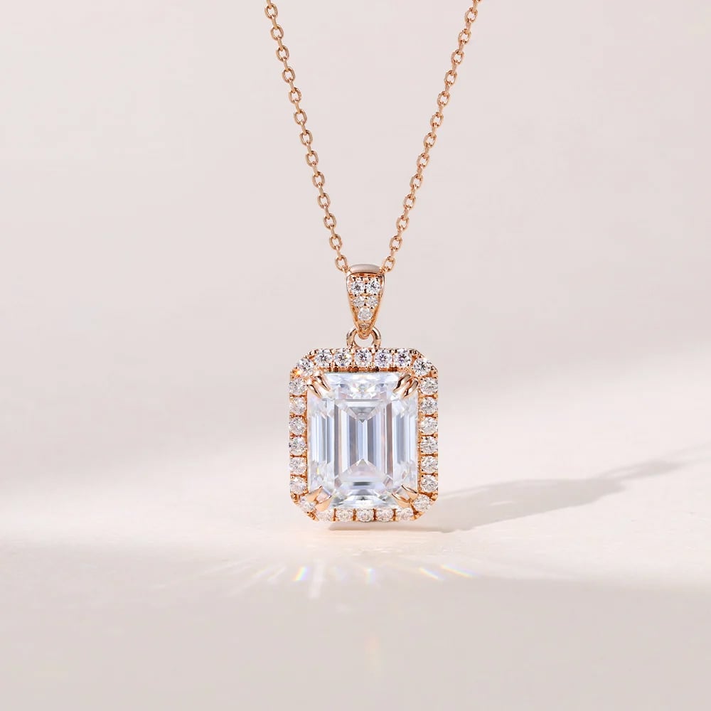 2.27 TCW Emerald Moissanite Halo Pendant Necklace