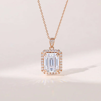 2.27 TCW Emerald Moissanite Halo Pendant Necklace