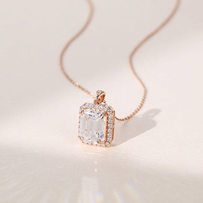 2.27 TCW Emerald Moissanite Halo Pendant Necklace