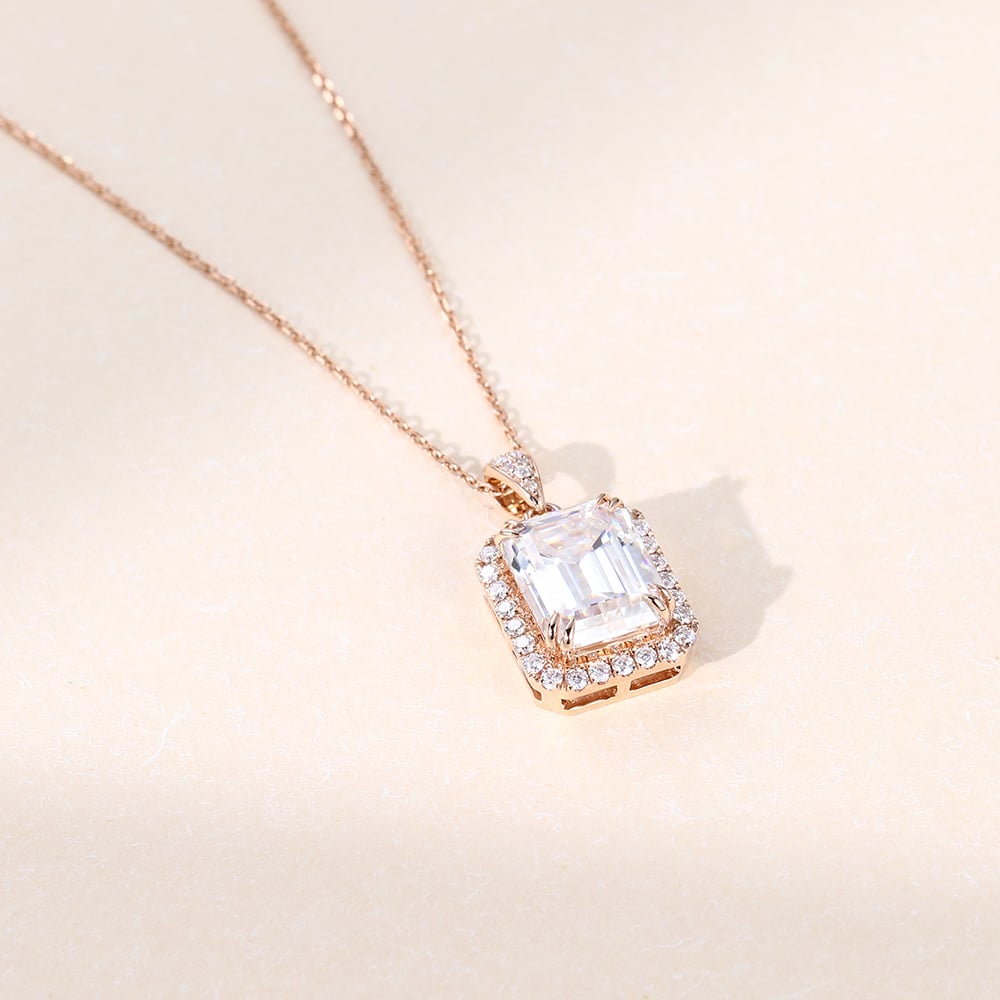 2.27 TCW Emerald Moissanite Halo Pendant Necklace