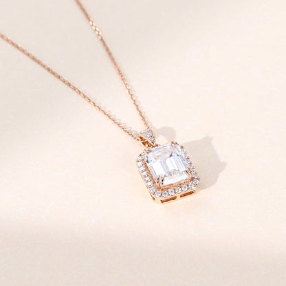 2.27 TCW Emerald Moissanite Halo Pendant Necklace