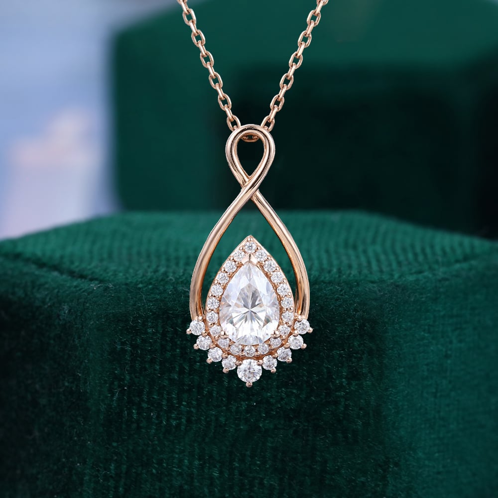 1.21 TCW Pear Moissanite Halo Necklace
