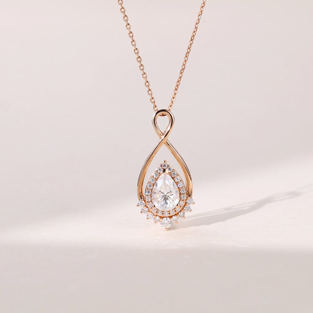 1.21 TCW Pear Moissanite Halo Necklace