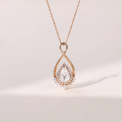 1.21 TCW Pear Moissanite Halo Necklace