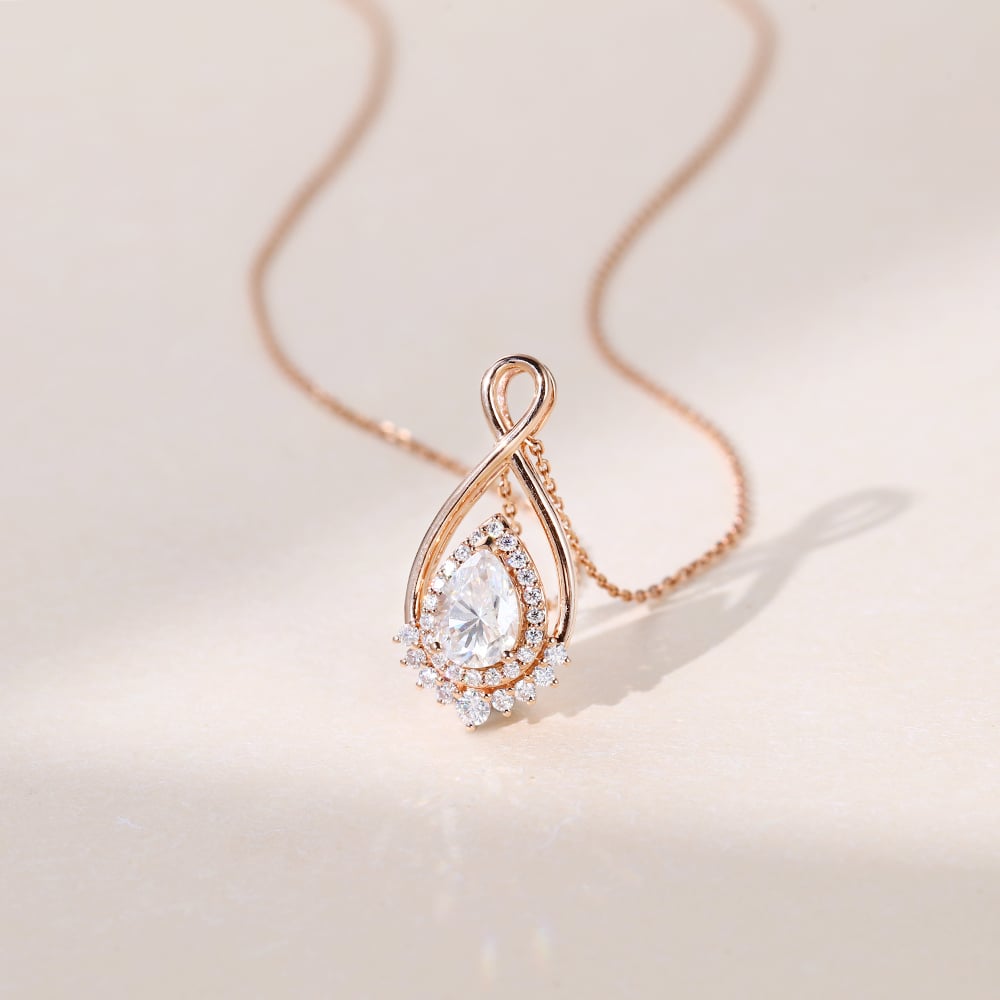 1.21 TCW Pear Moissanite Halo Necklace