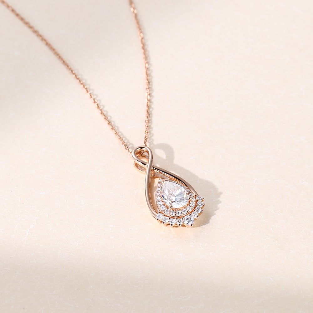 1.21 TCW Pear Moissanite Halo Necklace
