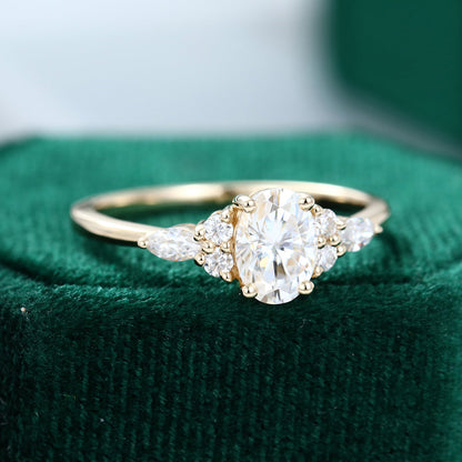 0.84 CT Oval Cluster Moissanite Engagement Ring