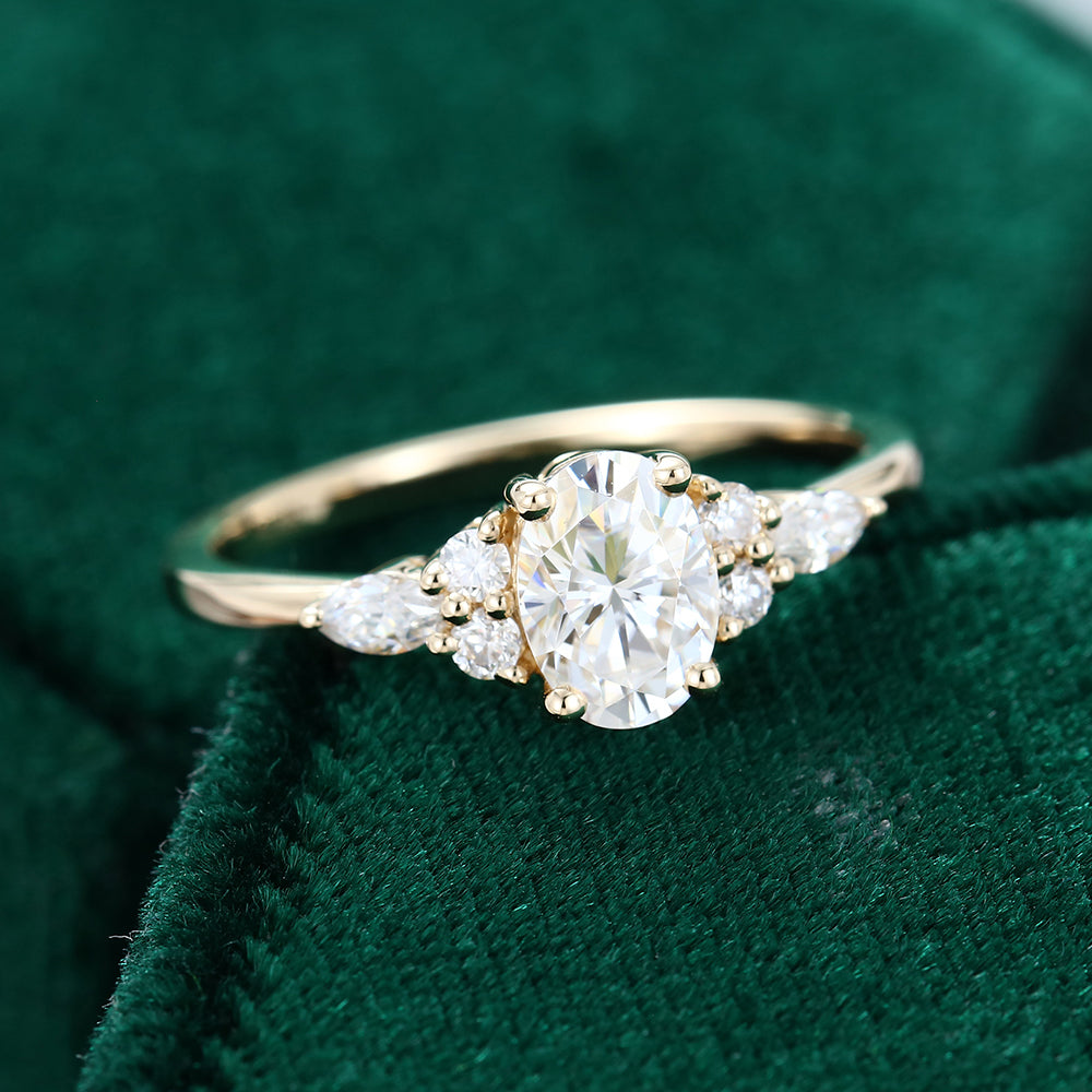 0.84 CT Oval Cluster Moissanite Engagement Ring