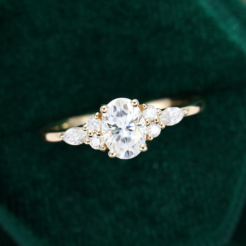0.84 CT Oval Cluster Moissanite Engagement Ring