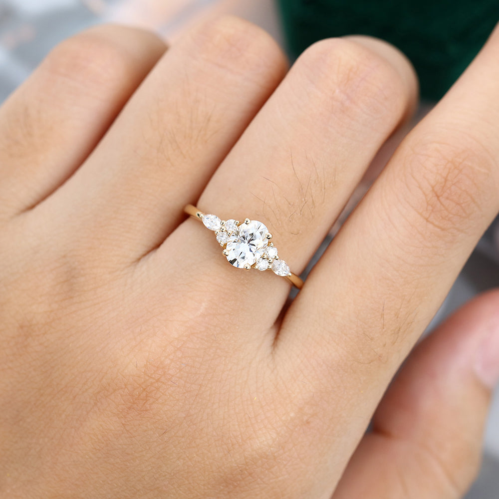 0.84 CT Oval Cluster Moissanite Engagement Ring