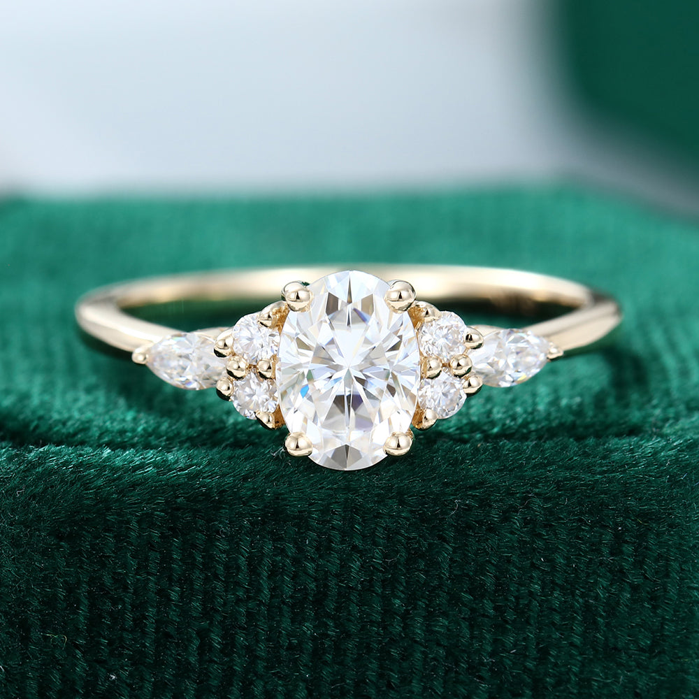 0.84 CT Oval Cluster Moissanite Engagement Ring
