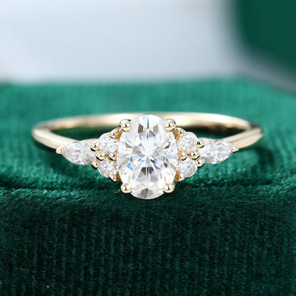 0.84 CT Oval Cluster Moissanite Engagement Ring