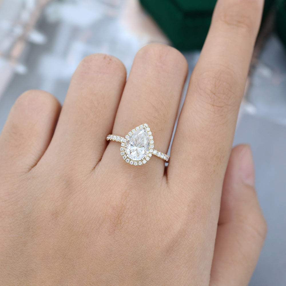 1.93 CT Pear Halo & Pave Moissanite Engagement Ring