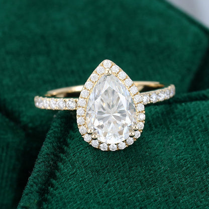 1.93 CT Pear Halo & Pave Moissanite Engagement Ring