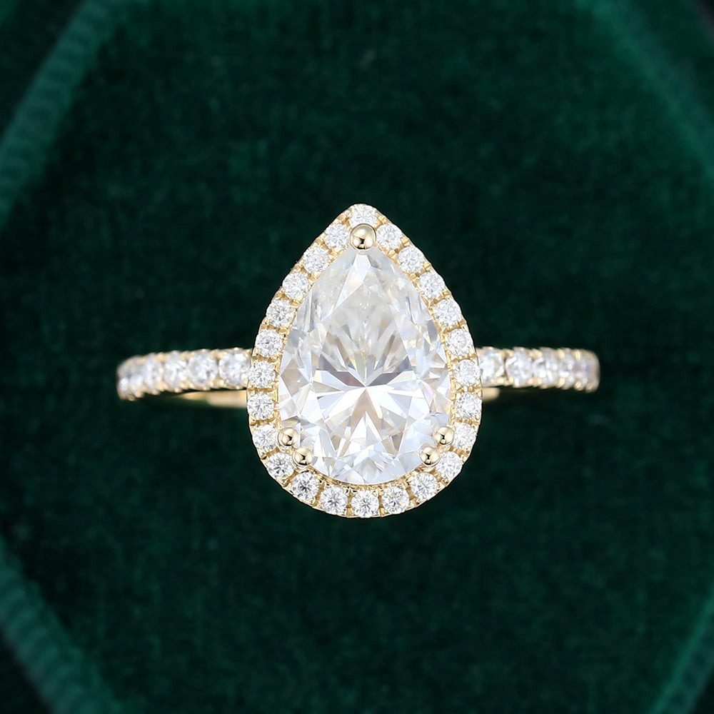 1.93 CT Pear Halo & Pave Moissanite Engagement Ring