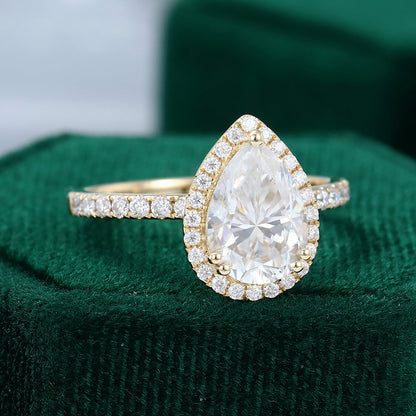 1.93 CT Pear Halo & Pave Moissanite Engagement Ring