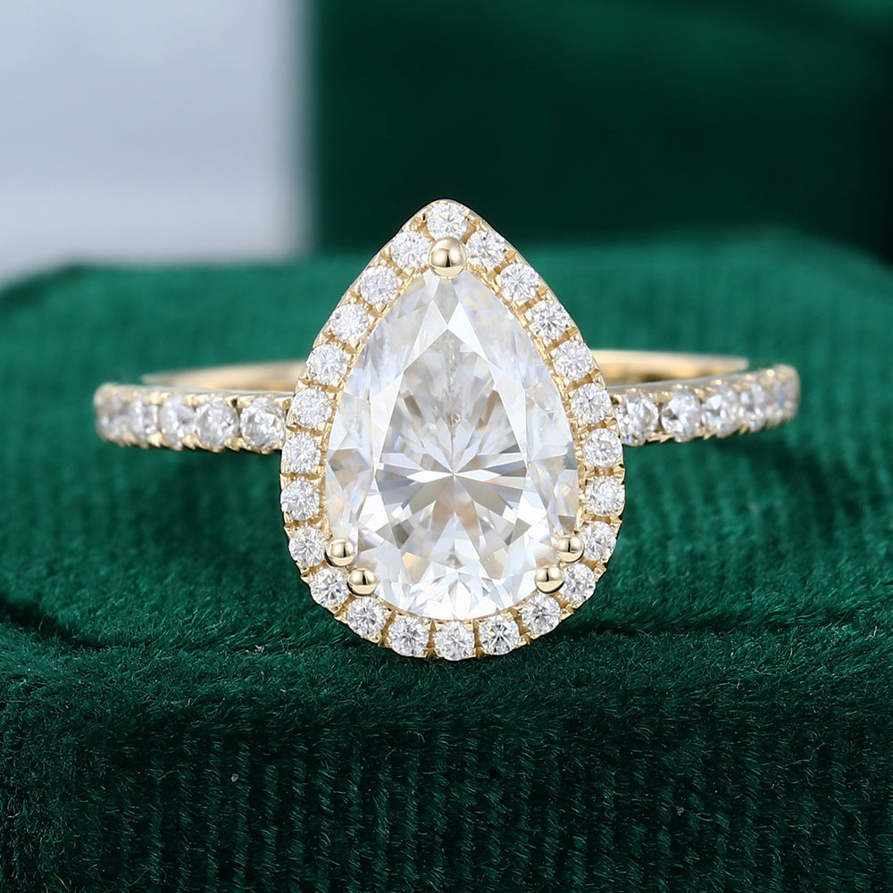 1.93 CT Pear Halo & Pave Moissanite Engagement Ring