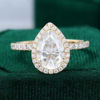 1.93 CT Pear Halo & Pave Moissanite Engagement Ring