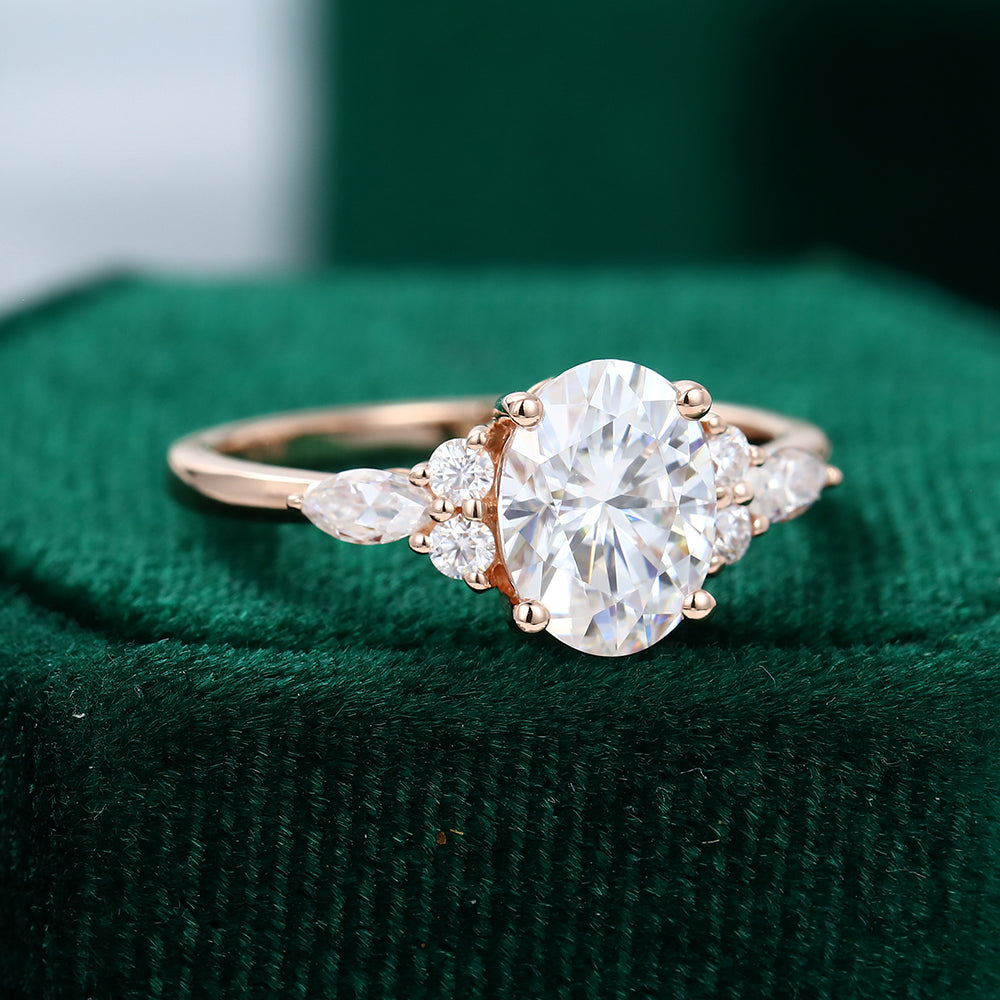 1.91 CT Oval Cluster Moissanite Engagement Ring