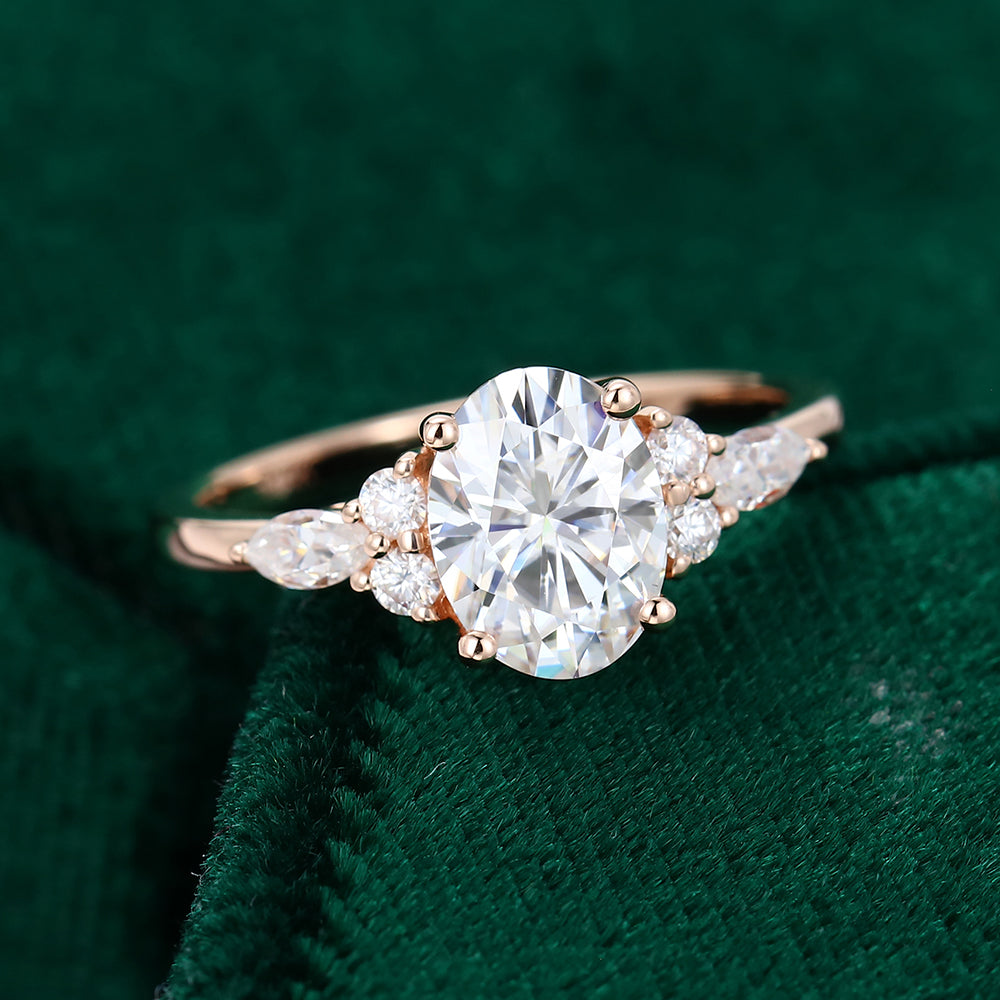 1.91 CT Oval Cluster Moissanite Engagement Ring