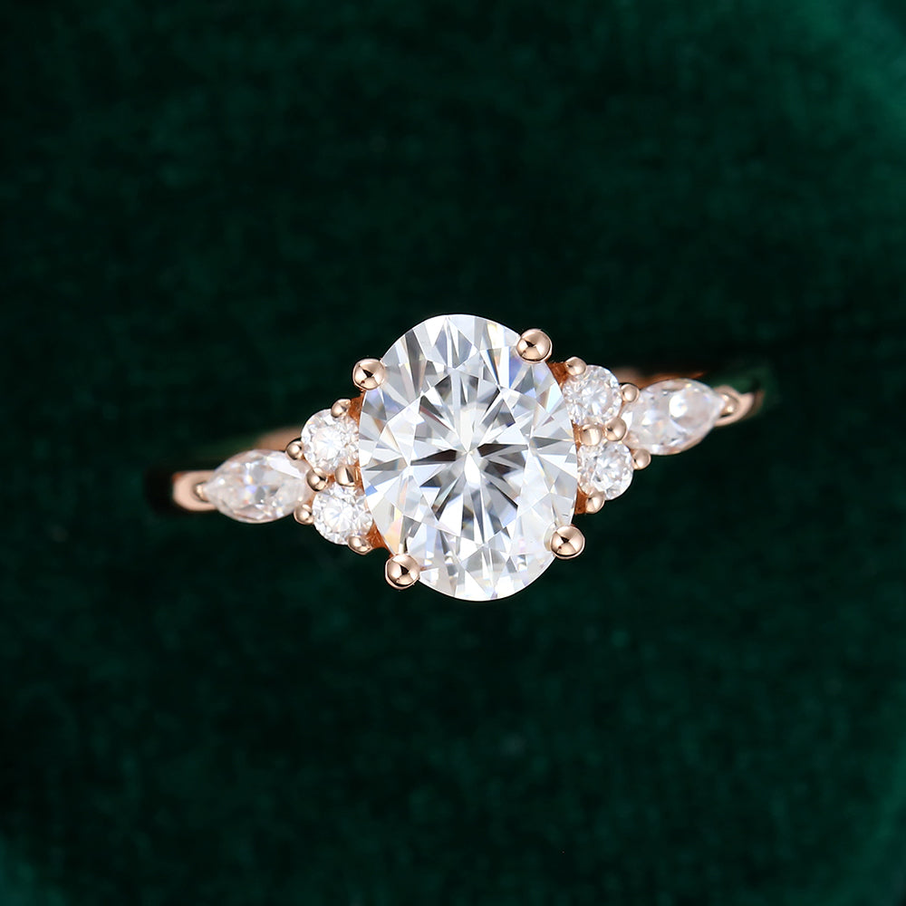 1.91 CT Oval Cluster Moissanite Engagement Ring