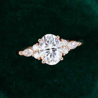 1.91 CT Oval Cluster Moissanite Engagement Ring