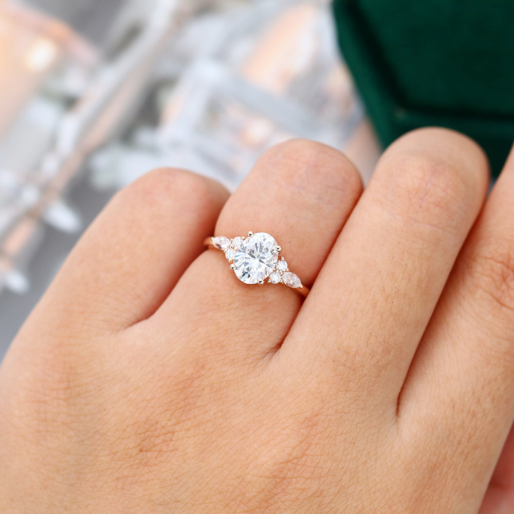 1.91 CT Oval Cluster Moissanite Engagement Ring