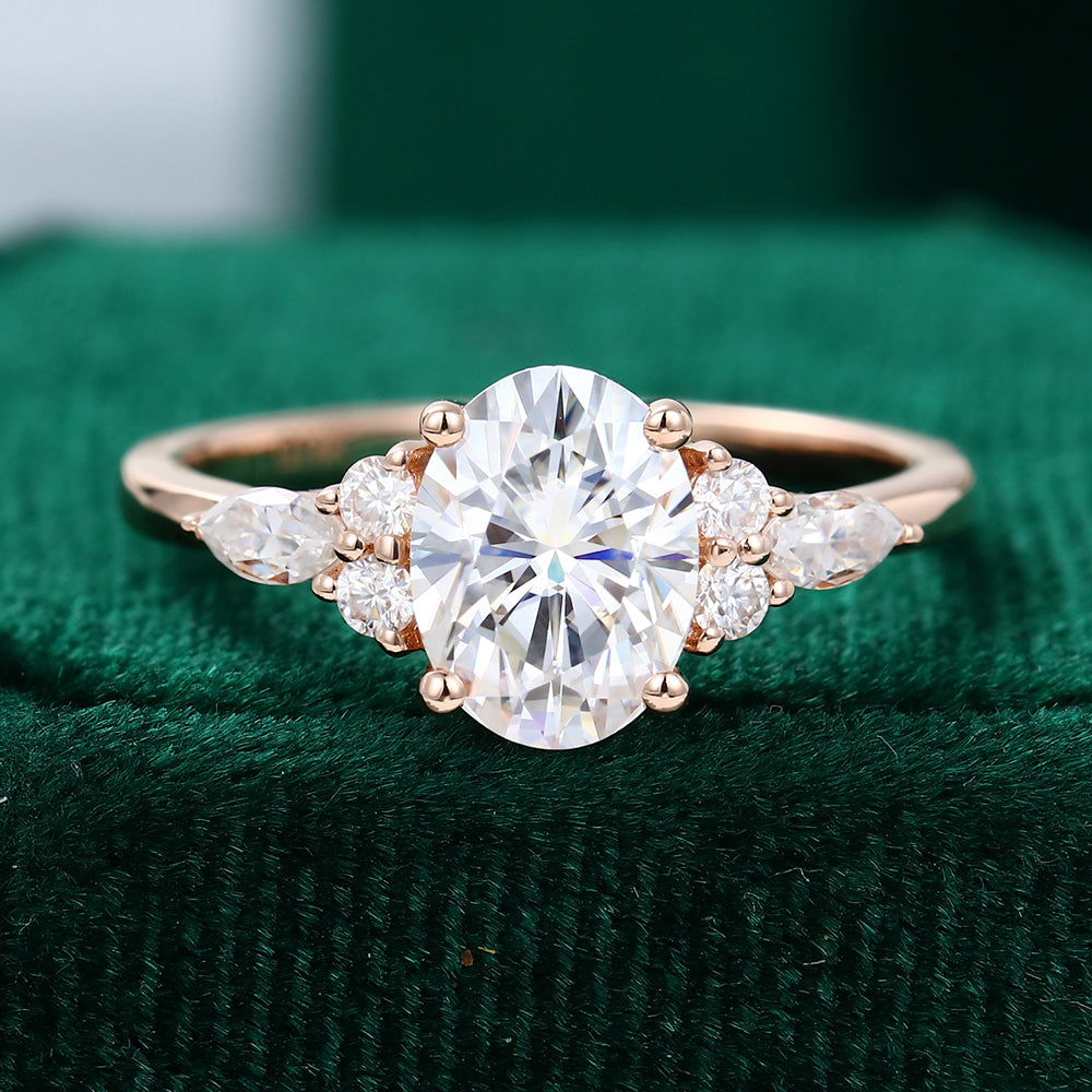 1.91 CT Oval Cluster Moissanite Engagement Ring
