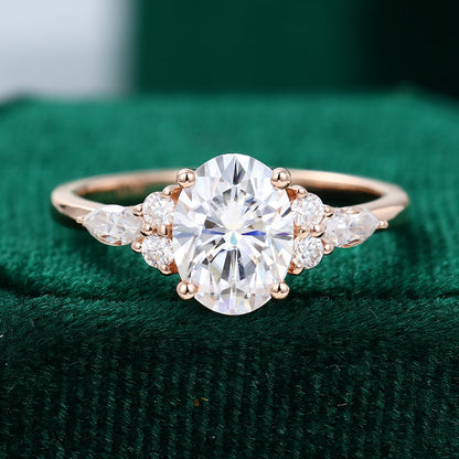 1.91 CT Oval Cluster Moissanite Engagement Ring