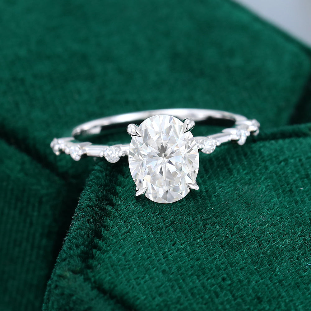 1.91 CT Oval Dainty Pave Moissanite Engagement Ring