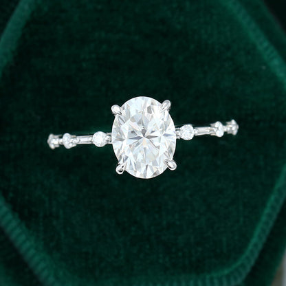 1.91 CT Oval Dainty Pave Moissanite Engagement Ring