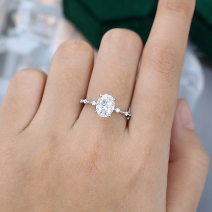 1.91 CT Oval Dainty Pave Moissanite Engagement Ring