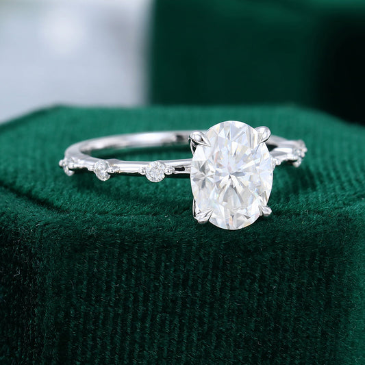 1.91 CT Oval Dainty Pave Moissanite Engagement Ring