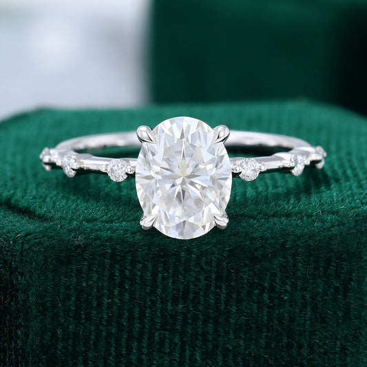 1.91 CT Oval Dainty Pave Moissanite Engagement Ring