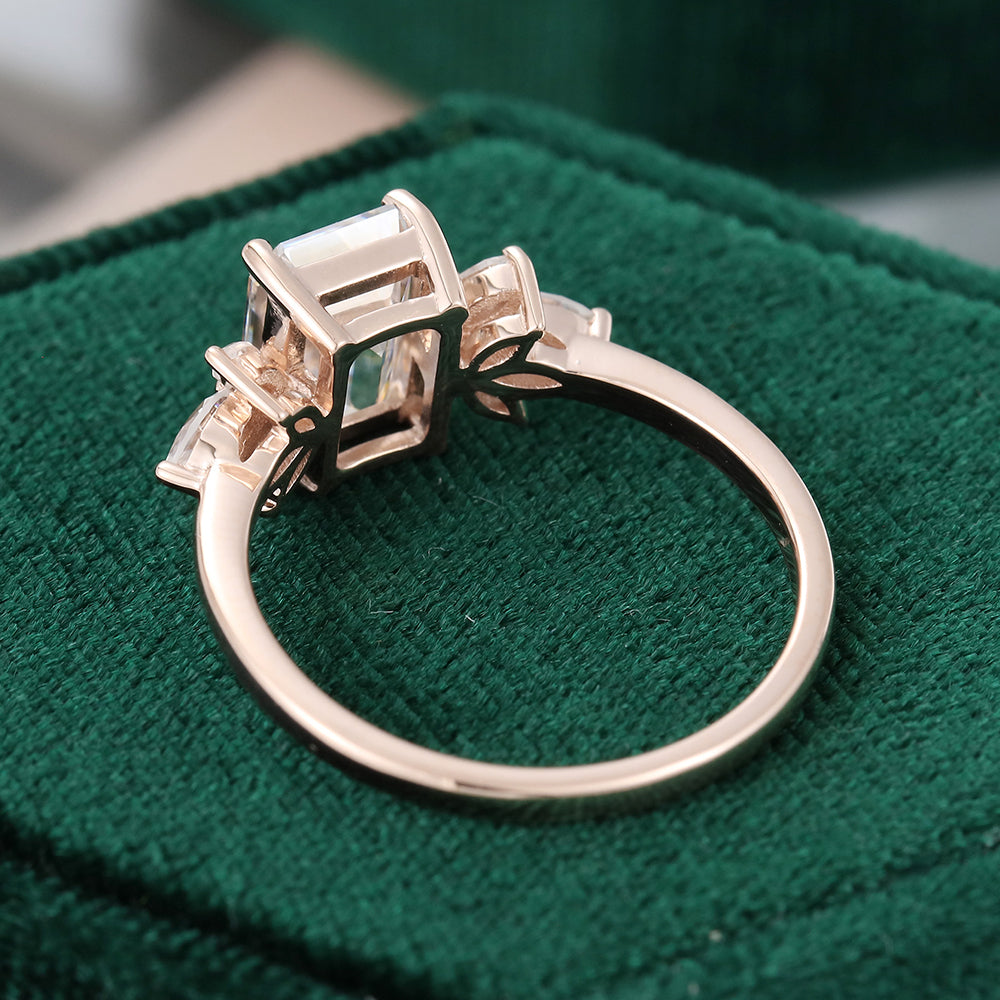 1.60 CT Emerald Cluster Moissanite Engagement Ring