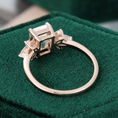 1.60 CT Emerald Cluster Moissanite Engagement Ring