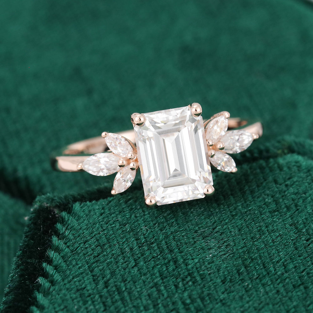 1.60 CT Emerald Cluster Moissanite Engagement Ring