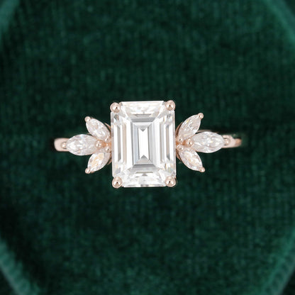 1.60 CT Emerald Cluster Moissanite Engagement Ring
