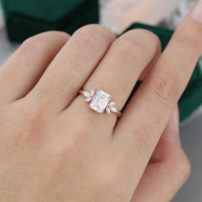 1.60 CT Emerald Cluster Moissanite Engagement Ring