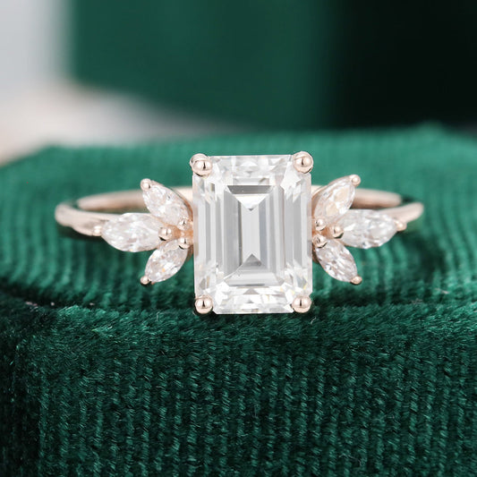 1.60 CT Emerald Cluster Moissanite Engagement Ring