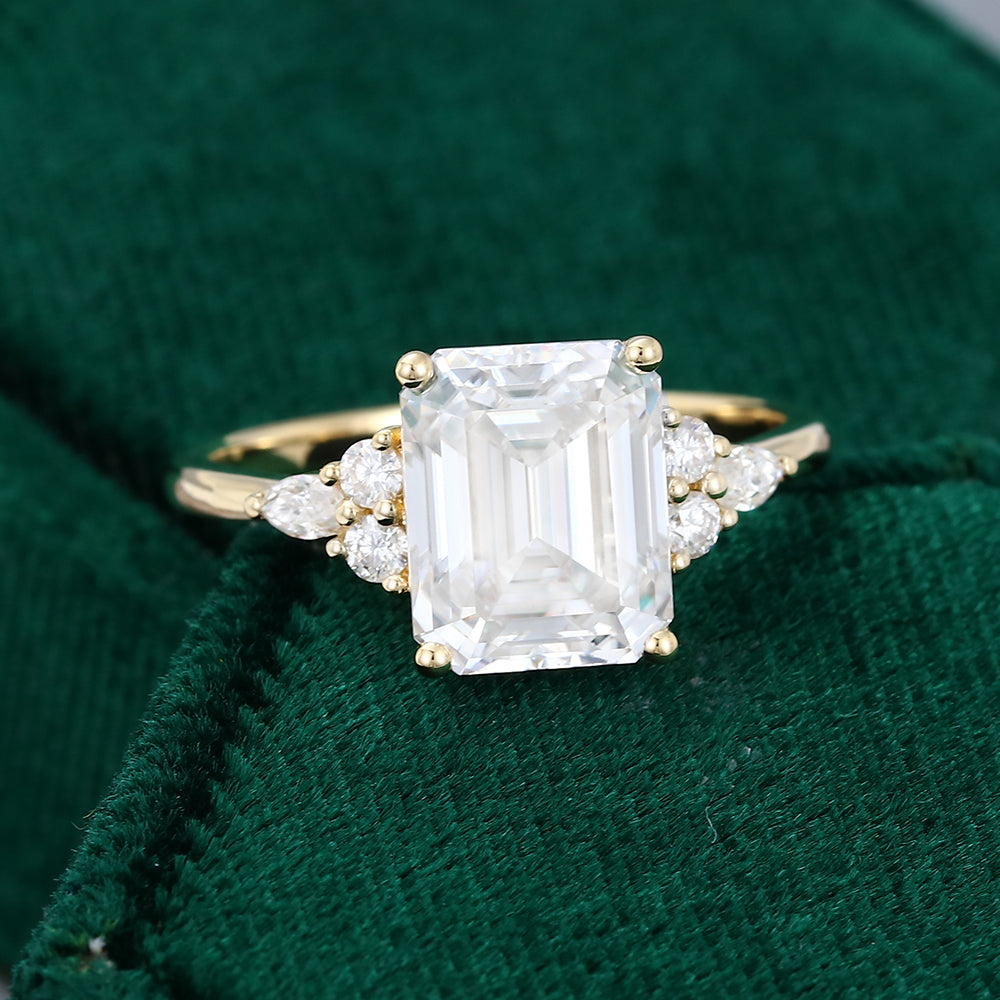 3.5 CT Emerald Cluster Moissanite Engagement Ring