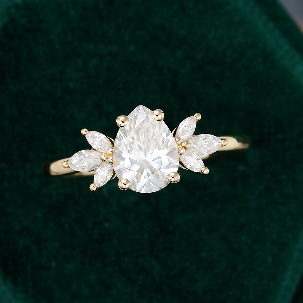 1 CT Pear Cluster Moissanite Engagement Ring