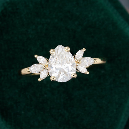 1 CT Pear Cluster Moissanite Engagement Ring